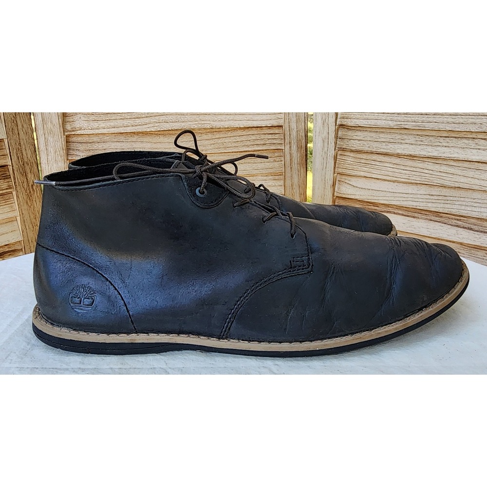 Timberland Sz 11 Black Leather Chukka Boots Minimalist Quiet Luxury Lace Up